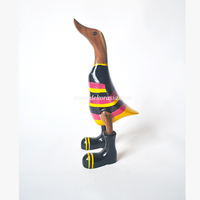 Décoration de canard en racine de bambou artisanale, écologique et durable, à rayures jaunes, rouges et noires, style art moderne et artisanat antique pour la décoration intérieure