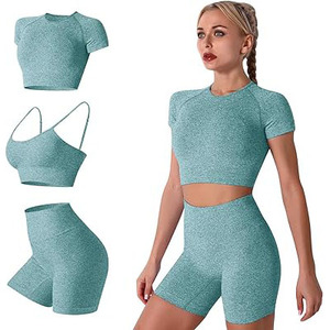 Custom Solid High Waist Quick Dry Fitness Yoga <b>Leggings</b> 3-Piece Workout Set for <b>Women</b> - Product Image 1