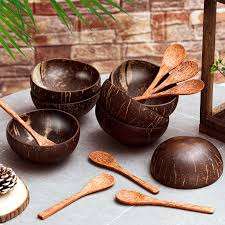 Ensemble de bols en bois artisanaux à moitié noix de coco personnalisés-bois naturel poli pour les fêtes, vente en gros disponible - Product Image 3
