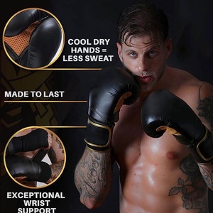 Haga su propia marca con la fabricación profesional de Rukhmal Sports Guantes de boxeo negros de cuero de vaca personalizados para hombres - Product Image 4