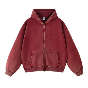 Moda Street Wear Sudaderas de alta calidad French Terry Heavy Weight Sudadera con capucha para hombre Sudaderas con cremallera coloridas lavadas con ácido - Product Image 1