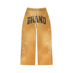 Conjunto de chándal vintage personalizado con estampado de pantalla, chándal lavado con ácido, sudadera con capucha y pantalones de chándal rectos acampanados, chándal para hombre - Product Image 3