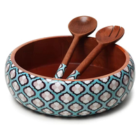 Saladier en bois extra large avec 2 bols de service pour décor divertissant Utilisez un bol en bois de manguier de qualité supérieure avec imprimé floral