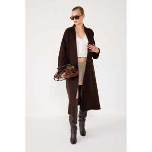 Casual Chic Brown <b>Long</b> <b>Cardigan</b> <b>Crocheted</b> and Jacquard Decorated with Buttons Winter Wool Spring Acrylic for Autumn Season - Product Image 1