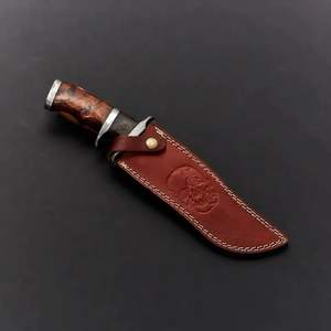 Cuchillo de Caza Premium Hecho a Mano, Cuchillo de Hoja Fija para Bushcraft, Acero de Damasco, Cuchillo de Supervivencia para Campamento al Aire Libre con Funda de Cuero - Product Image 6