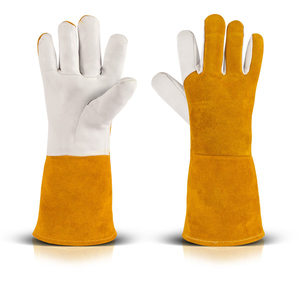 2025 jaune blanc gants de soudage vache cuir fendu renforcé paume pouce avec cuir bleu à l'intérieur polaire doublure gants de sécurité - Product Image 1