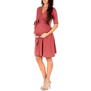 Maternidad Enfermería Lactancia Transpirable Impreso personalizado Elegante Ropa de mujer embarazada Vestido de maternidad de color sólido para mujer - Product Image 5