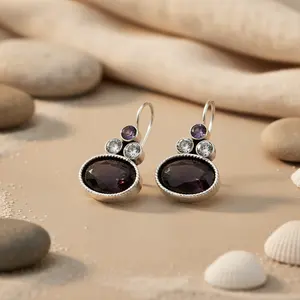 "925 Sterling Silver Fashion Gemstone Drop Earrings for Women's Gift" - Product Image 1