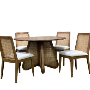 Mordie Style 5-Piece Rattan Dining Set Modern round Table & 4 Back Chairs for Living Room Kitchen or Apartment
