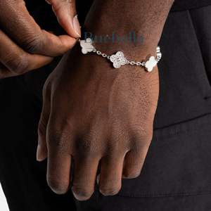 14 Karat White Gold Clover Iced <b>Pearl</b> <b>Bracelet</b> for Men 13MM Anti-Tarnish Fine Jewelry Men's Moissanite <b>Bracelets</b> & Bangles - Product Image 2