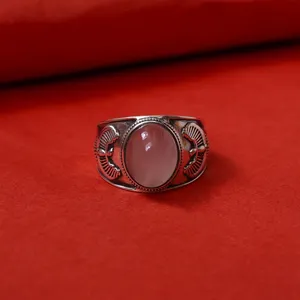 925 <b>Silver</b> Geometric <b>Cross</b> Pattern <b>Ring</b> with Rose Quartz Gemstone Rhodium Plated Fine Jewelry for Women Set with Ruby Inlay - Product Image 4
