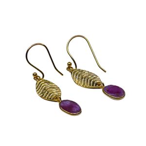 Wedding Wear 925 Sterling Silver Gold Plated Classic <b>Tourmaline</b> Gemstone Women's Leaf <b>Earrings</b> for Gift & Party - Product Image 4