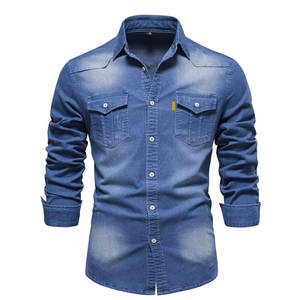 Chemise en jean pour homme de qualité supérieure, respirante, écologique, séchage rapide, 100% coton, sensation confortable, style intemporel, texture lisse, décontractée - Product Image 1
