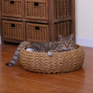 Best Quality Natural Seagrass <b>Basket</b> Cat Bed Handwoven in Vietnam with Soft Cushion Artfully Woven <b>Animal</b> Pattern High Selling - Product Image 4