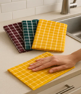 Serviette de cuisine en coton rouge, blanc, à petits carreaux, festive, disponible à prix de gros - Product Image 5