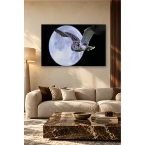 นกฮูกฟิดาบินอยู่ข้างหน้าพระจันทร์เต็มดวง ภาพพิมพ์บนผ้าใบ - Product Image 5