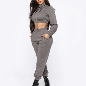 Sudadera corta de algodón de felpa francesa de alta calidad para mujer, capucha con estampado liso, personalizado, frontal de invierno al por mayor - Product Image 4