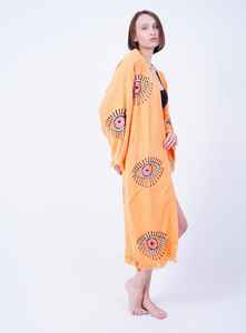 Manches longues Boho Beachwear Matin Robe Brodé Ethnique À La Main Solide Motif Kimono avec Sexy Evil Eye pour Festival Wear - Product Image 2