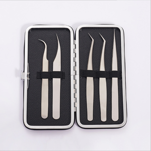 Pinzas de acero inoxidable de alta calidad de 5 piezas en varios colores Logotipo personalizable Pinzas de pestañas Premium populares - Product Image 5