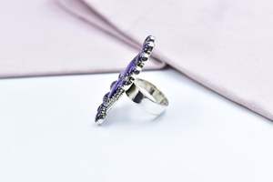 Handmade Purple Dahlia <b>Turquoise</b> And Sterling Silver Adjustable <b>Ring</b> - Product Image 2