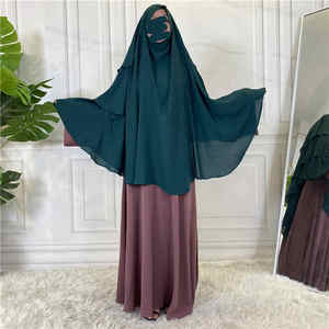 Haute qualité 3 couches Khimar modeste musulman Niqab Hijab pour femmes avec cravate au dos Long Thobe/Thawb éthéré crêpe vêtements - Product Image 4