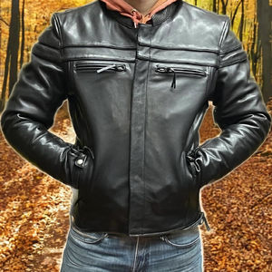 MEN'S <b>TOP</b> <b>GUN</b> BOMBER <b>JACKET</b>-Genuine Leather Shell Eco-Friendly V-Neck Zipper Closure - Product Image 2