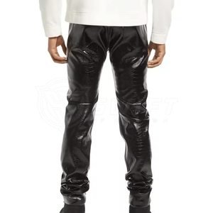 Pantalon en cuir décontracté pour hommes, léger, avec logo personnalisé et design unique, pantalon Streetwear à motif droit et taille moyenne - Product Image 3