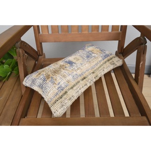 Almohada de retales Kantha de lana Beige de 8x16 pulgadas, almohada bordada Vintage rústica, estilo navideño portátil para coche y hogar - Product Image 5