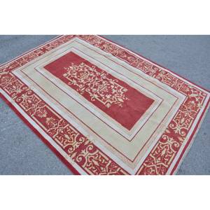Alfombra turca Vintage clásica rojo Beige 5,3X7,1 pies área grande lana látex respaldo abstracto para diseño de pasillo rectangular adolescente - Product Image 4