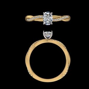 Anillo de compromiso de oro amarillo de 14k y 18k con diamante ovalado de 1.5 quilates, banda de pavé con diseño de infinito retorcido, joyería de lujo para boda para mujer - Product Image 2