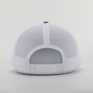 Premium Men's 6-Panel Green Cotton Twill Leather Patch Logo Mesh Gorras 112 Trucker Cap Hat Custom High Quality Puff Printing - Product Image 5