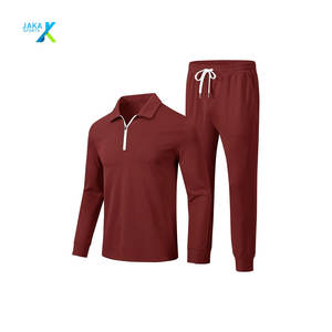 Survêtement athlétique pour hommes 2 pièces survêtement quart fermeture éclair à manches longues pull haut avec pantalon de survêtement tenue de sport décontractée - Product Image 1