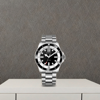 Montre Ronda 763 en acier inoxydable à quartz, verre saphir, cadran à aiguilles, étanche 10 ATM, boîtier de 42 mm, fermoir caché à bouton-poussoir
