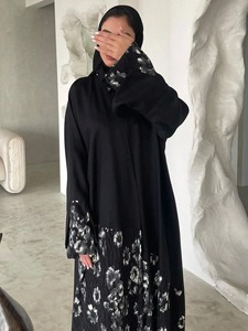 Ropa étnica de Oriente Medio elegante Abaya musulmán mujeres manga larga estampado Floral islámico Abayas Kaftans Jilbabs Maxi vestidos - Product Image 6