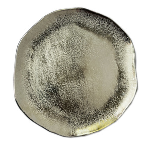 Bandeja de plato Irregular de Metal con textura de rejilla cruda Plato redondo de lujo de aluminio fundido Platos de vajilla seguros para aperitivos y bebidas de fiesta - Product Image 4