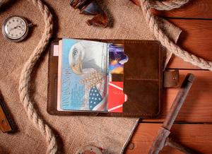 Couverture de passeport et porte-carte en cuir véritable faits à la main accessoire de bureau d'affaires pressé à chaud PTH-0005 portable - Product Image 5