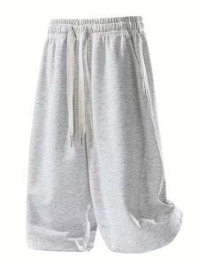 Pantalon ample gris clair pour homme, taille élastique, longueur 7/8, tissu non extensible, cordon de serrage, jambe droite réglable, design BD - Product Image 2