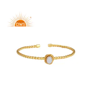 Tốt Nhất Bán Sterling Silver 18K Vàng Mạ Tự Nhiên Màu Xanh Ren Agate Đá Quý Cuff Bangle Demi Đồ Trang Sức Tốt Nhà Sản Xuất