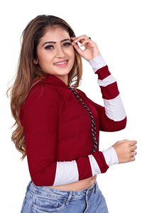 Sudadera con Capucha para Mujer, Invierno, Transpirable, Forro Polar, Poliéster, Manga Larga, Personalizable, Top Corto con Colores Personalizados - Product Image 3