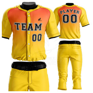 Ensemble d'uniformes de baseball personnalisés pour hommes, jaune orange, logo d'équipe sublimé, vêtements de sport à séchage rapide, toutes saisons, coupe classique - Product Image 3