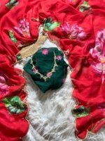 Nouvelle tenue de créateur fantaisie Pure Soft Teby Silk Saree Blouse avec des impressions numériques fleur et coupe à la main Dana Moti travail femme mode