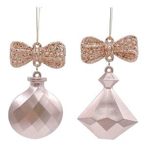 Decoración navideña de Año Nuevo de Navidad, gota de corte de diamante acrílico chapado en oro brillante con adorno de lazo Flocado de terciopelo rojo Borgoña - Product Image 6