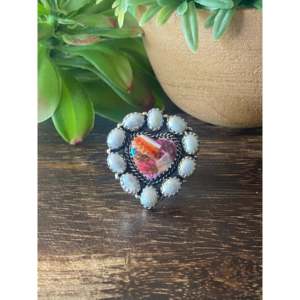 Southwest Handmade Multi Stone Sterling <b>Silver</b> <b>Adjustable</b> Cluster <b>Ring</b> 6mm Bezel & Invisible Setting - Product Image 1