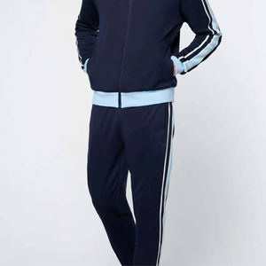 Ensemble de survêtement d'hiver bleu marine pour hommes avec rayures unies, veste zippée intégrale et pantalon de jogging, logo personnalisé, vêtements de sport - Product Image 6