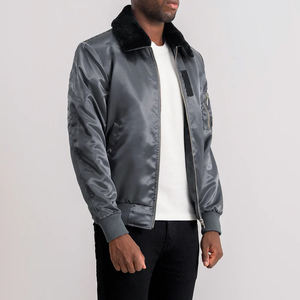 Premium Xander Grey Winter Varsity Jacket Stand Collar Satén Exterior Acolchado Poliéster Forro Cierre de cremallera - Product Image 2