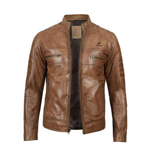 Veste imperméable en cuir marron à manches longues avec design personnalisé Veste en cuir respirante pour hommes - Product Image 1