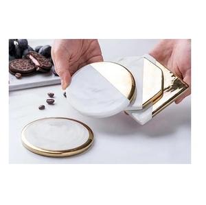 Sous-verre en marbre 100% à prix abordable avec bord en laiton Vente en gros de dessous de verre en marbre de qualité supérieure pour la maison - Product Image 1