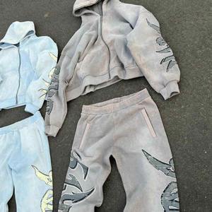 Streetwear personnalisé pour hommes Distressed Sun Faded Washed recadrée sweats à capuche zippés 450 Gsm polaire coton Vintage Zipper Hoodie - Product Image 5