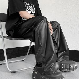 Pantalon en cuir et toile pour homme, braguette à boutons, taille élastique, imperméable, coupe-vent, respirant, lourd, jambe large, ample, doux, entrejambe profond - Product Image 3