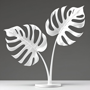 รูปปั้นอะลูมิเนียมคู่ Monstera ใบไม้สีขาวศิลปะสมัยใหม่สำหรับตกแต่งบ้านและสำนักงานที่ทันสมัยตัวเลือกของขวัญที่ไม่เหมือนใครในอุดมคติ - Product Image 3